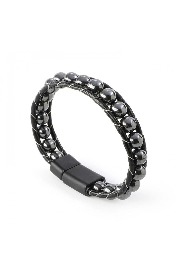 Hematite Natural Stone Leather Bracelet 31832B2D8M5