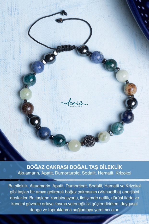 Certified Throat Chakra Natural Stone Macrame Bracelet