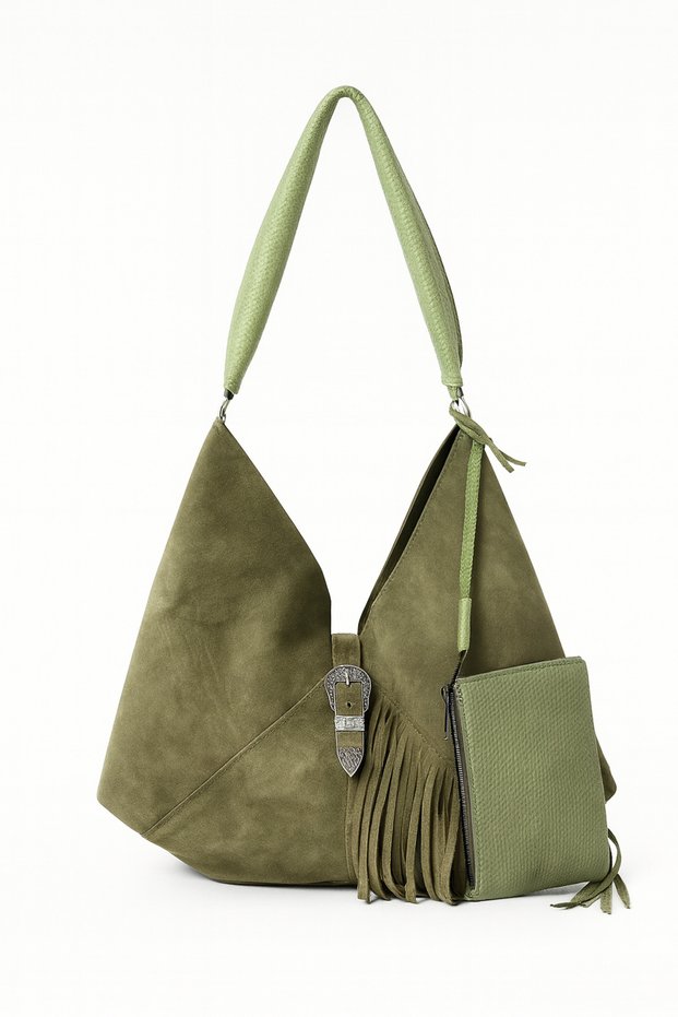 Bag 100% Natural Real Leather Khaki Green Shoulder Bag 1300