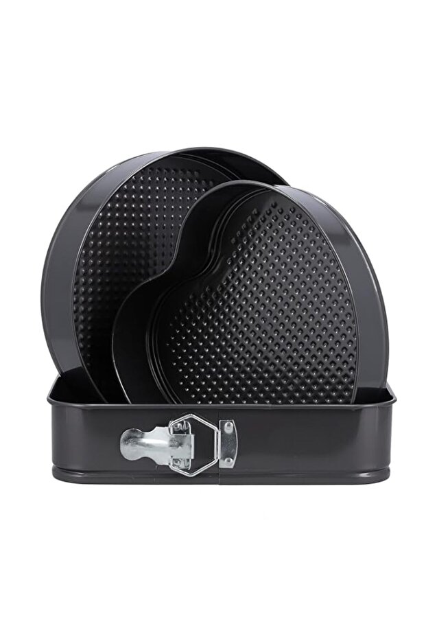 Delcasa 3 Pcs Springform Set Round, Heart And Square - Spring-Form Pan, Rectangle Cake Pan With Removable Bottom Leak-Proof And Quick Release Latch Bakeware Round/Heart-Shaped Spring Form Pan