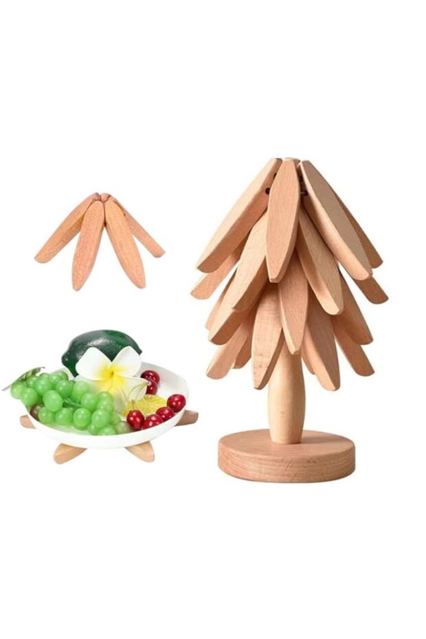 KBIBCK Tree Shape Trivet Set, 4 Pcs Wooden Trivets for Hot Dishes, wooden tree coasters, Wooden tri