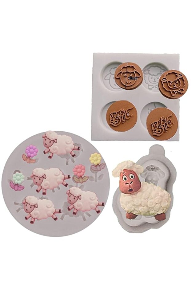 N.D 3D Sheep Silicone Mold Flower Fondant Mold For Cake Decorating Cupcake Topper Candy Chocolate Gum Paste Set of 3