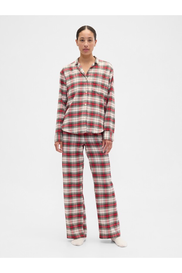 Kadın Kırmızı Relaxed Flannel Pijama Üstü - 3