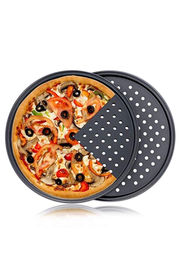 Pizza Pan With Holes, 2 Pack Carbon Steel Perforated Non-Stick Tray Tool Crispy 12inch Round for Home Kitchen