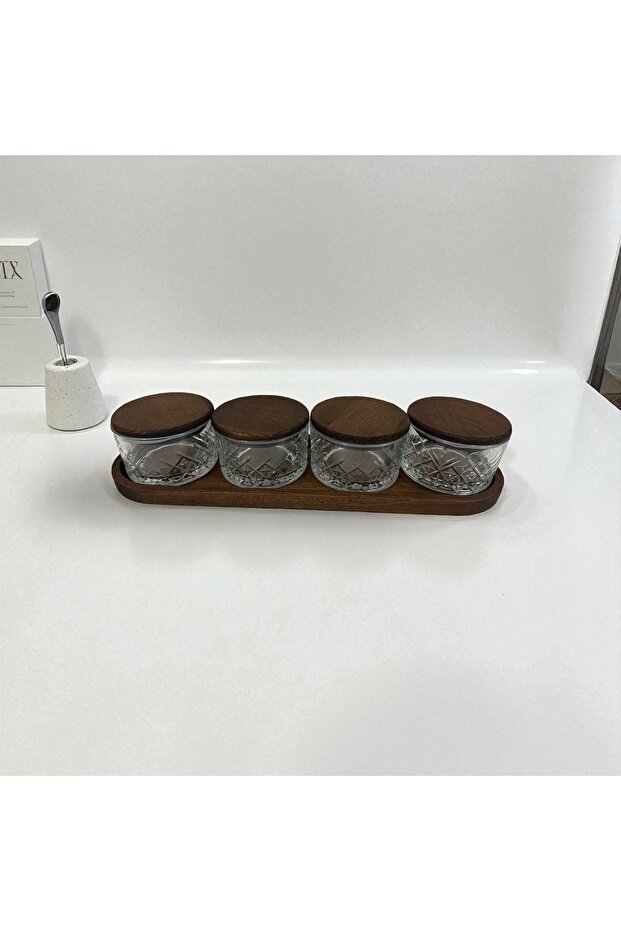 4-Piece Paşabahçe Timeless Glass Breakfast & Snack Set with Long Wooden Lid Tray