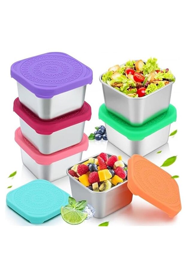 Gardezi Small 6OZ containers, Pack Of 6, Leak Proof Silicon Cover & Stainless steel bowl, Reusable