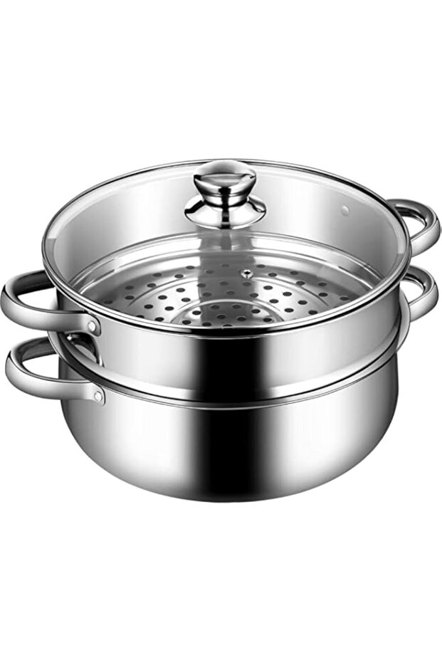 TABBOOT 2-Tier Stainless Steel Steamer For Cooking, 7-Inch Multi-Layer Steamer Pot With Handles On