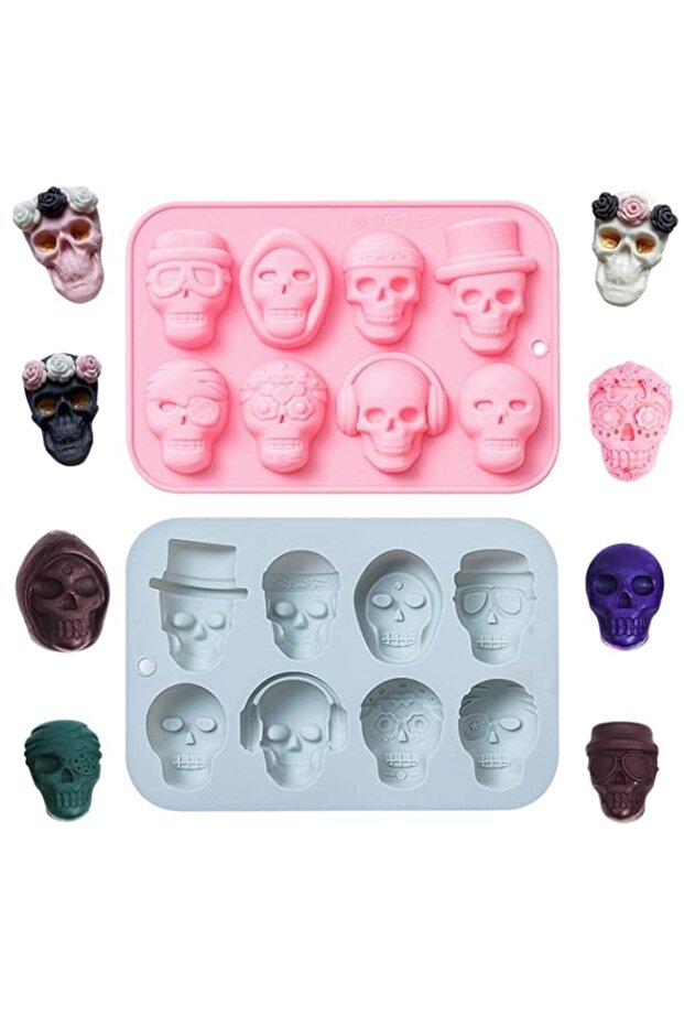 Skull Mould,8-Cavity Silicone Skull Shaped Mould for DIY Ice Cube,Chocolate,Cake,Jelly,Soap