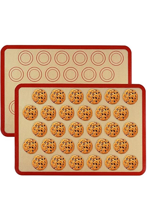 DELFINO Silicone Baking Mats 2 Pack, Non Stick and Reusable Oven Silicon Baking Sheet Mat, Heat-Resistant Cooking Bakeware Mat for Making Macarons, Pastry, Pizza, Bread (Red)