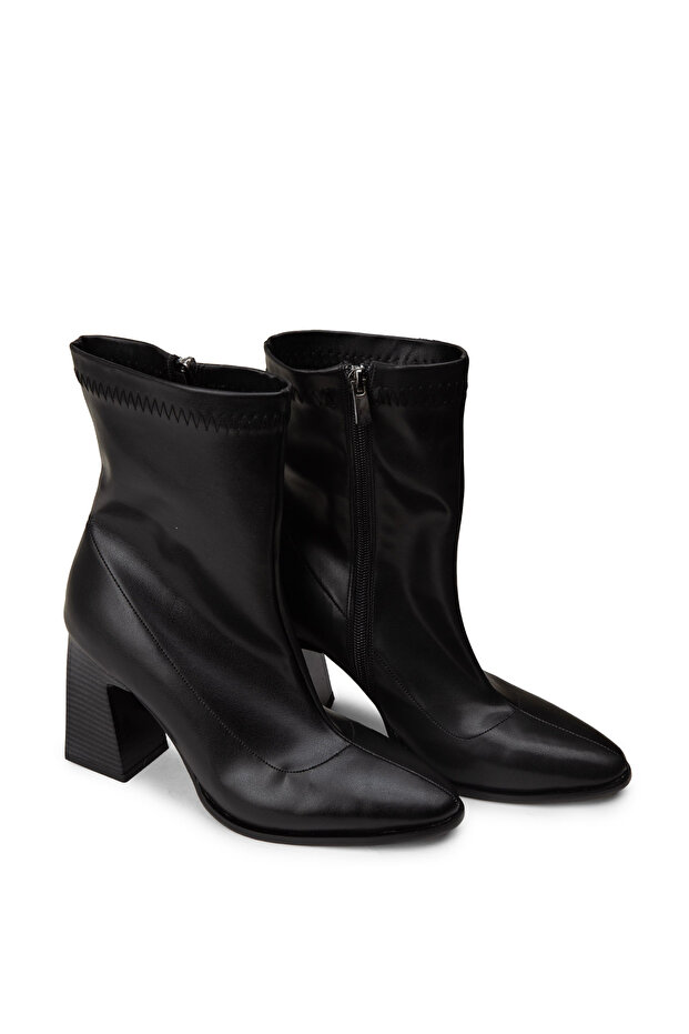 Kadın Siyah Fermuarlı Topuklu Bot - 3