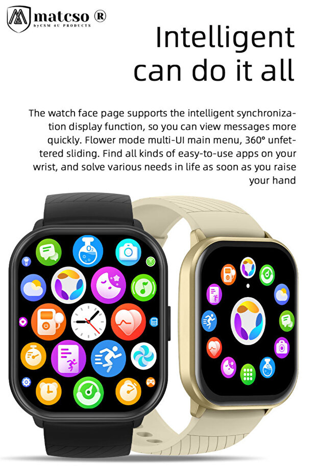 Smartwatch, matcso by CSM 4U PRODUCTS, SWTZL99J, Bluetooth Call, 2.01" Display, Notifications - 4