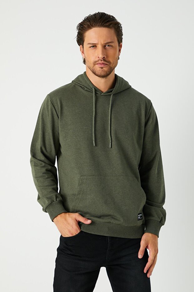 Khaki Men's Hooded Kangaroo Pocket Sweatshirt