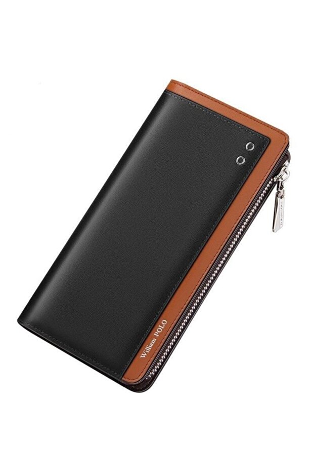 Italian Genuine Leather Black Long Card Holder Wallet