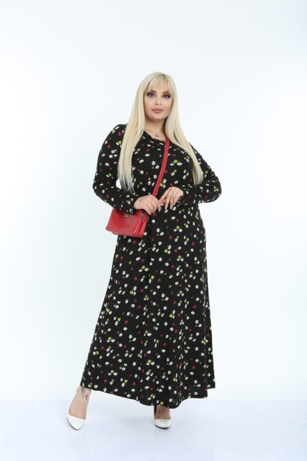 Women's Plus Size Long Sleeve Viscose Combed Cotton Hijab Suitable Long Dress