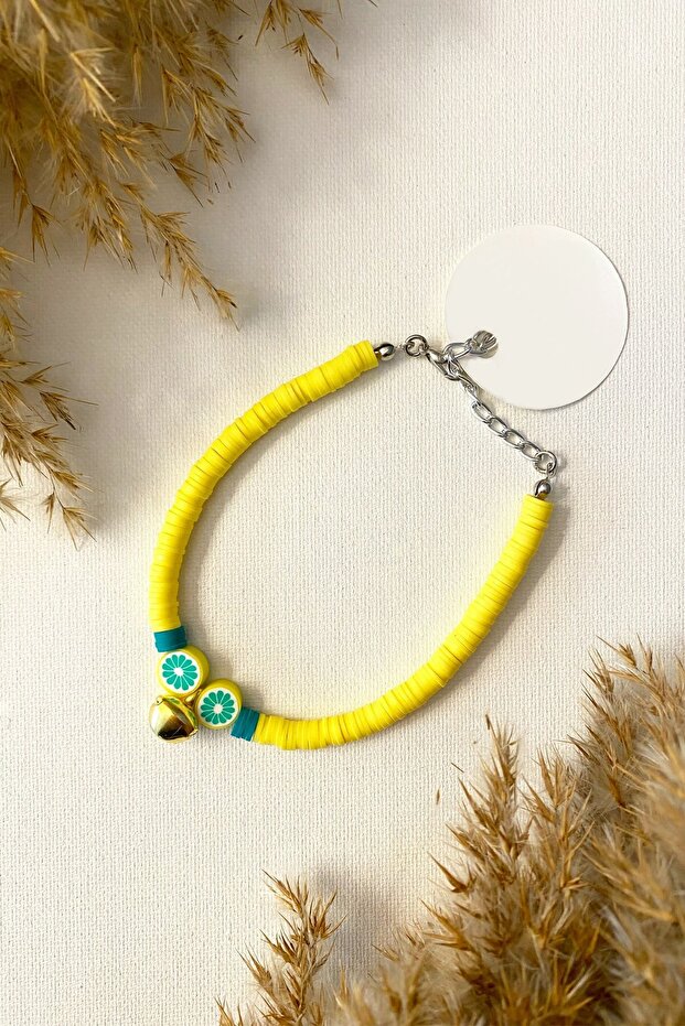 Cat Collar Cat Necklace Yellow with Lemon Detail with Bells