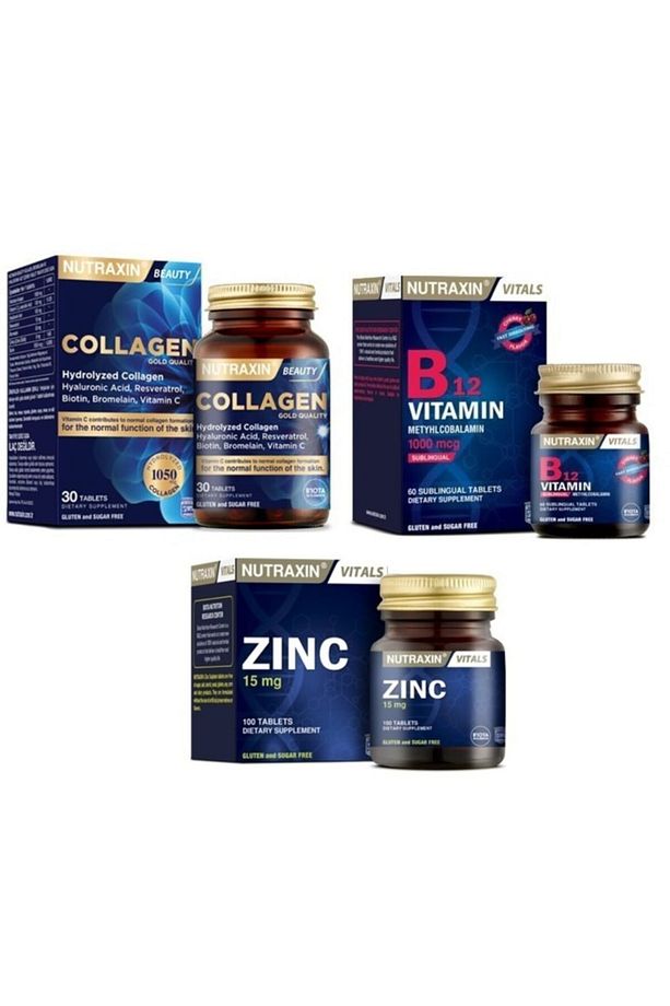 Tip 1 Ve Tip 3 Hidrolize Kolajen Içeren 30 Tablet+zınc 15 Mg 100 Tablet+b12 1000 Mcg 60 Tablet - 1