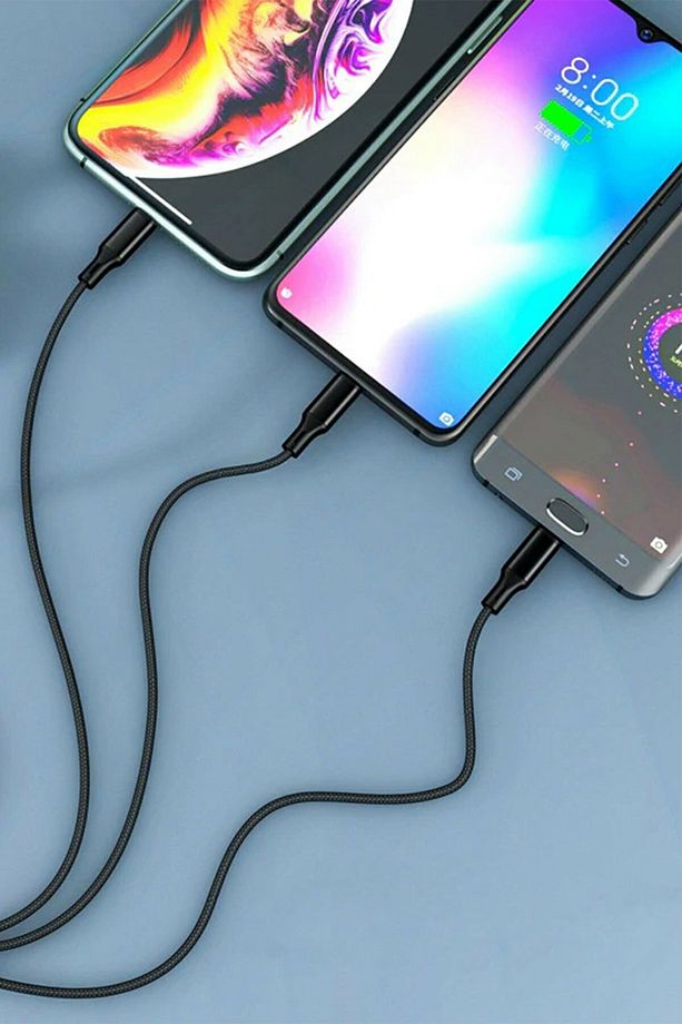 Universal 3lü Kablo Type-c Micro Usb Iphone Lightning Uçlu 3in1 Çoklu Şarj Kablosu Hızlı Şarz Kablo - 6