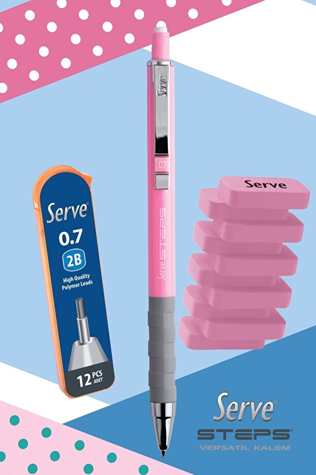 Steps Versatil Kalem 0.7 Mm + Min + Silgi 3'lü Set Şeker Pembe - 6