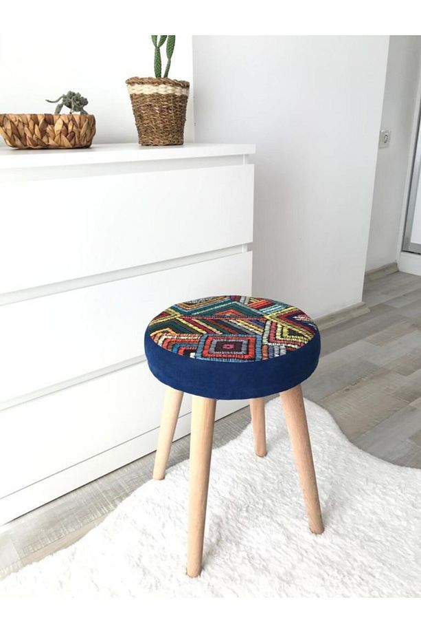 Ahşap Ayak Dekoratif Puf Tabure Bench Yuvarlak Koltuk Sandalye - 1