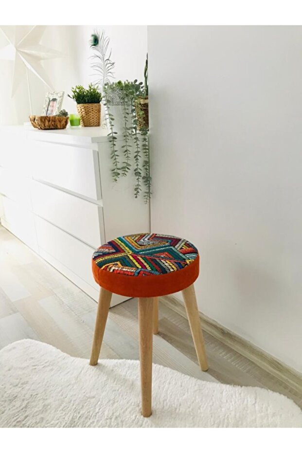 Ahşap Ayak Dekoratif Puf Tabure Bench Yuvarlak Koltuk Sandalye - 1