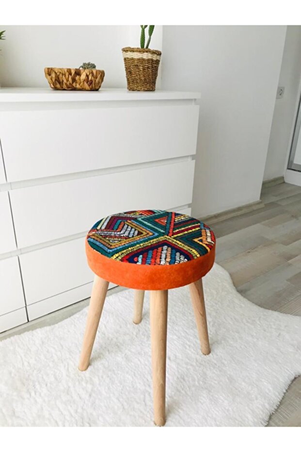 Ahşap Ayak Dekoratif Puf Tabure Bench Yuvarlak Koltuk Sandalye - 2