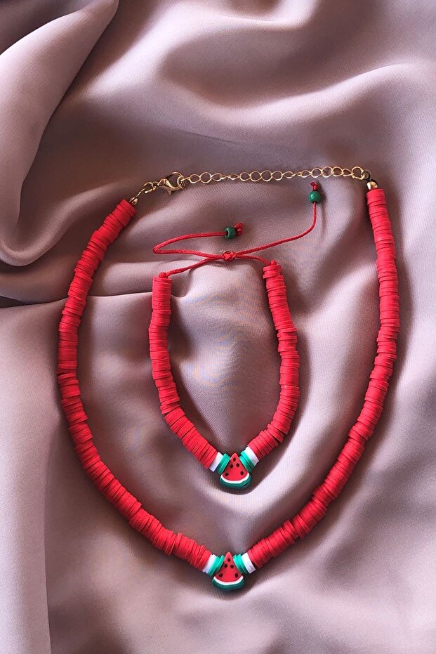 Children's Watermelon Figured Fimo Necklace Bracelet Set