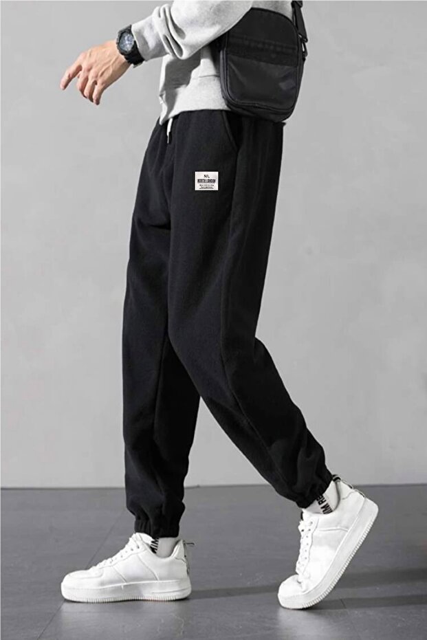 نسيج الصوف Sweatpants الرجال السود كبيرة الحجم