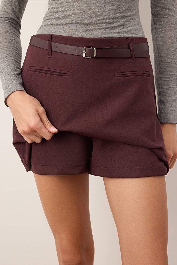 Mürdüm Kemerli Mini Şort Etek Şort & Bermuda TWOAW26SR00006 - 5