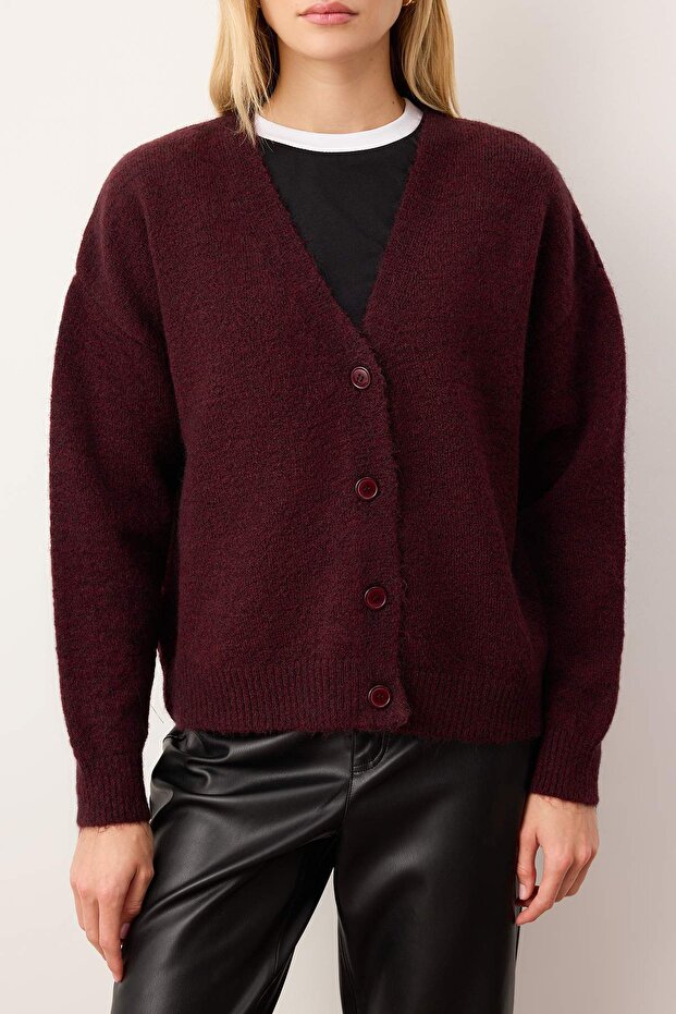 Wardrobe Essentials Bordo Alpaca Karışımlı Basic Triko Hırka TWOAW26HI00265 - 3