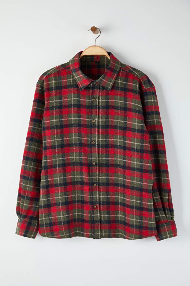 Haki Regular Fit Oduncu Flanel Erkek Büyük Beden Gömlek TMNAW26AX00001 - 2