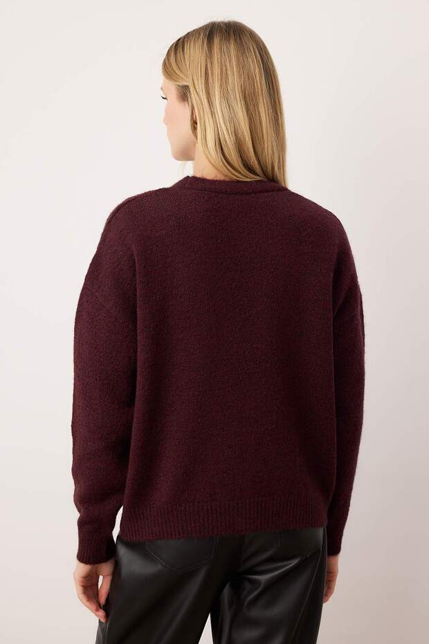 Wardrobe Essentials Bordo Alpaca Karışımlı Basic Triko Hırka TWOAW26HI00265 - 4