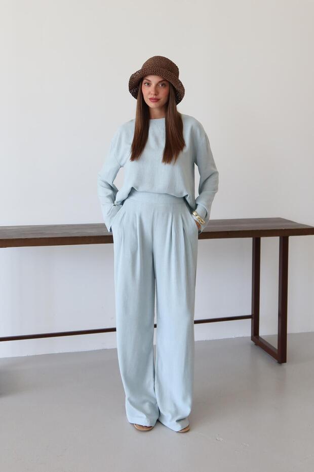 Blue Marisol Blouse Pants Set