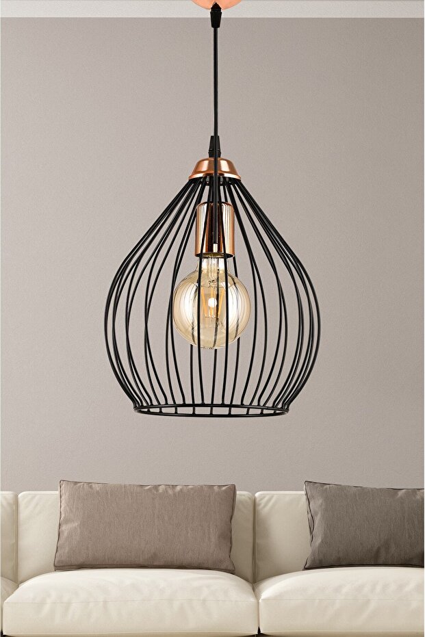 Dekoratif Tekli Armut Sarkıt Siyah Bakır Avize - 1