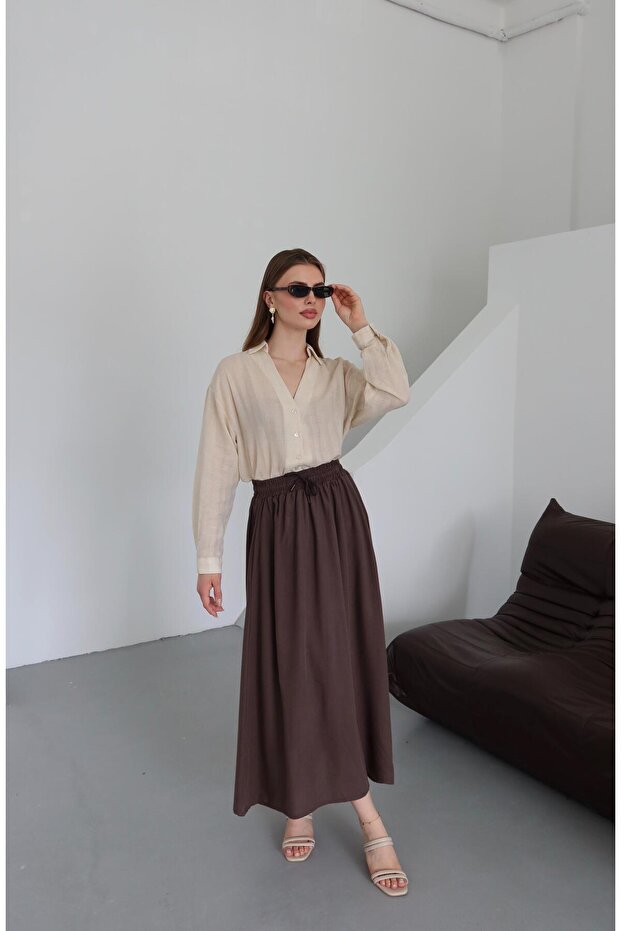 Brauner Rock mit elastischem Bund - 6