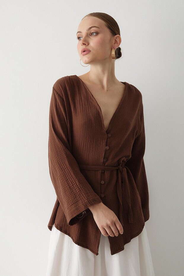 كيمونو بني متعدد الأزرار - 5