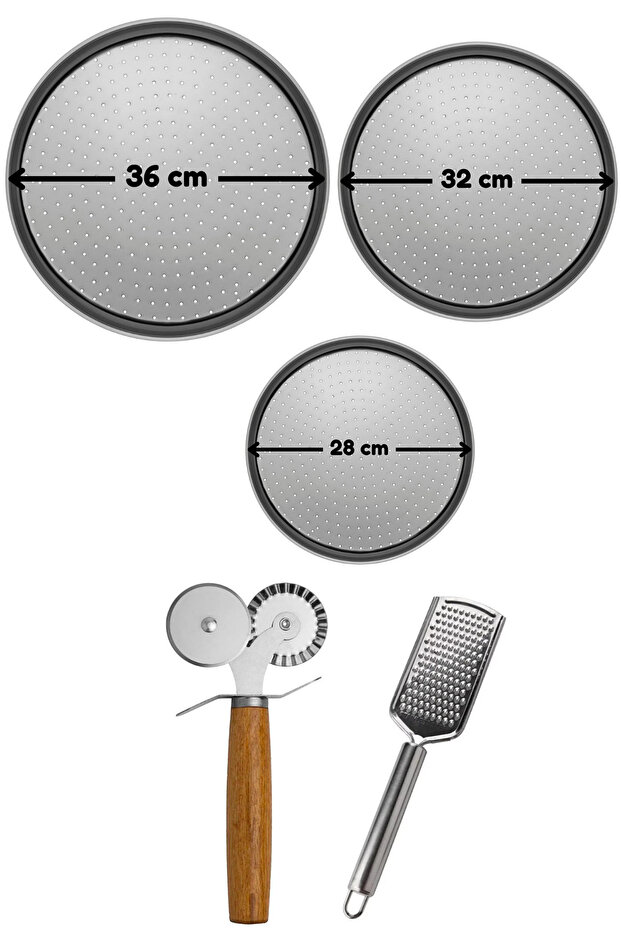 Large-Medium-Small Pizza Tray, Double Headed Pizza Roulette and Stainless Steel Cheese Grater