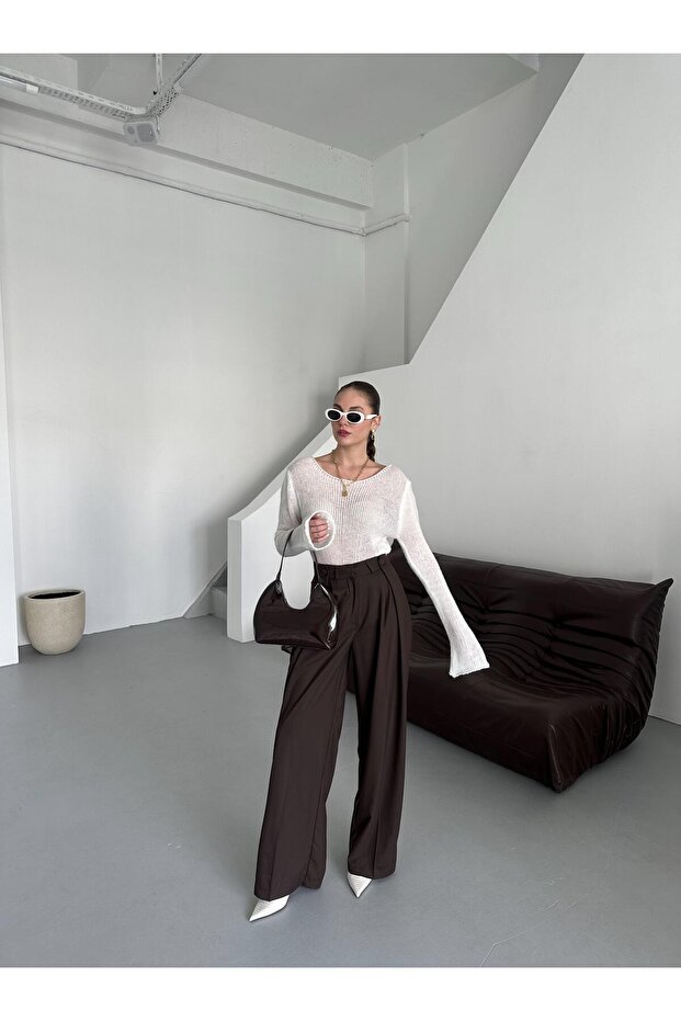 Ecru Transparenter Pullover - 7