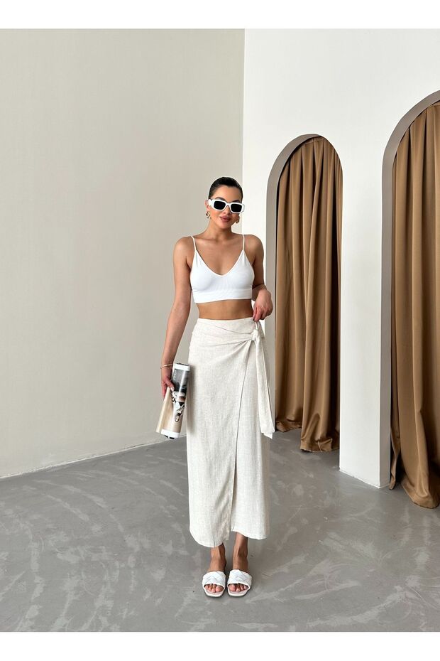 Stone Color Skirt with Side Tie Detail
