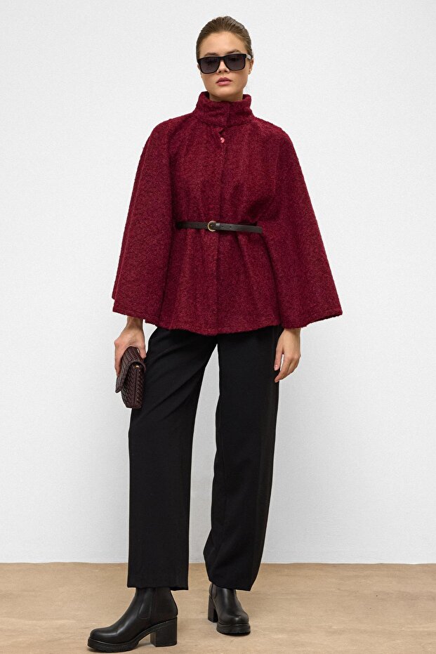 Belted Thick Poncho Bordo 3154