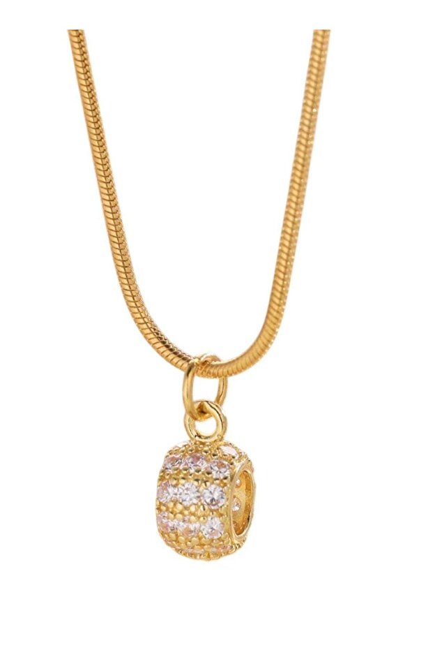 Gold Color Tone Adjustable Round Crystal Pendant Necklace