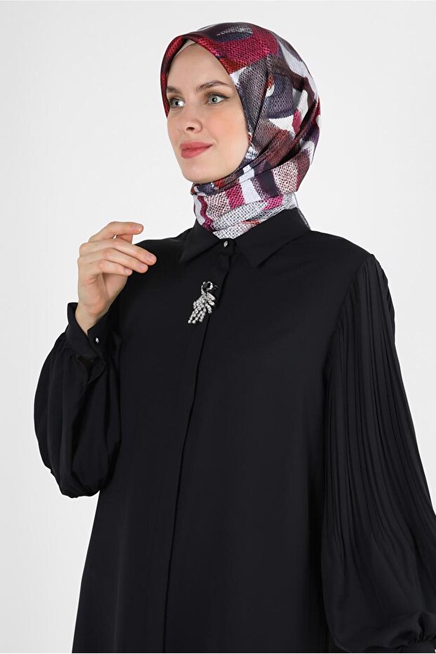 KOLU PİLİSELİ BROŞ DETAYLI TUNİK 43514 - 2