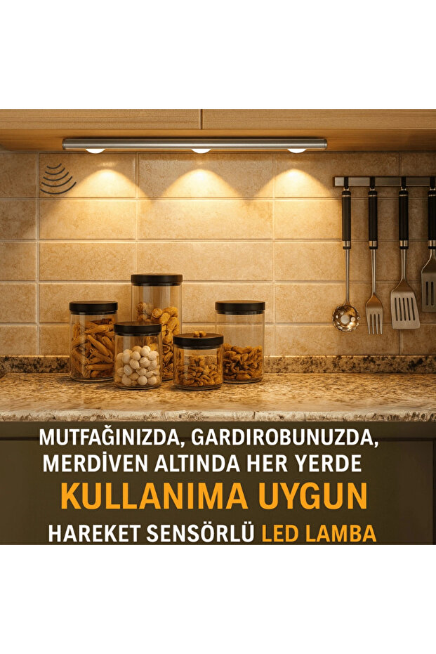 Sensörlü Şarjlı Dekoratif Gece Lambası Mutfak Mıknatıslı 3 Farklı Işık Renk 40cm ŞERİT LED - 3