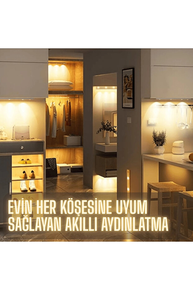 Sensörlü Şarjlı Dekoratif Gece Lambası Mutfak Mıknatıslı 3 Farklı Işık Renk 40cm ŞERİT LED - 7