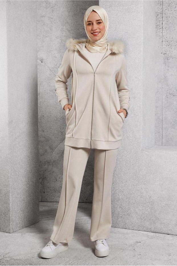 Fur Detail Pants Suit 45217