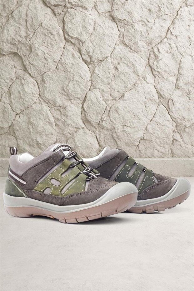 Genuine Leather Khaki Sand Laced Children's Outdoor Shoes