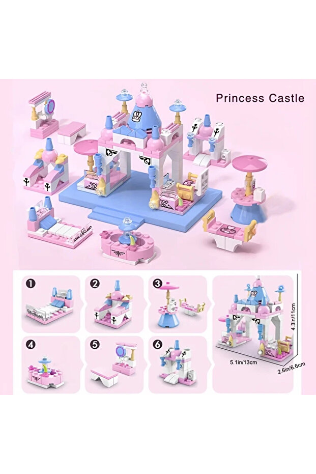 مجموعة مكعبات بناء قلعة للبنات 6 في 1 - اصنعي هياكل فريدة بتركيبات قابلة للتشوه - 5