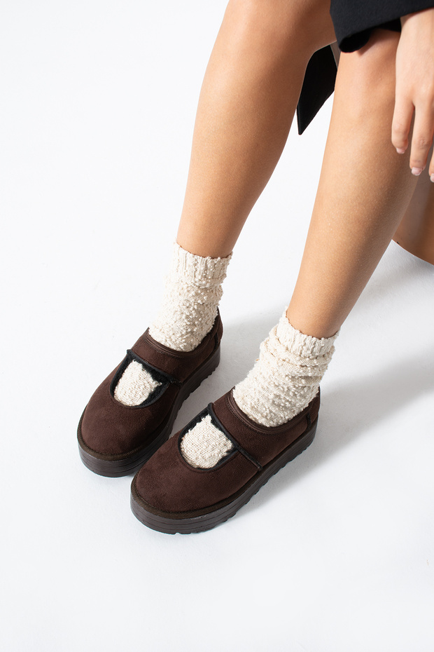 Brown Furry Helmet Comfortable Shoes