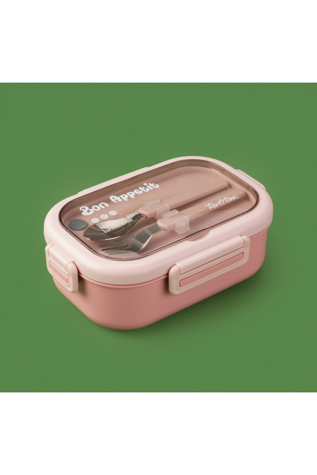 تانتينو رمادي ستانلس ستيل مستطيل وعاء طعام مع شوكة وملعقة 850 مل - 7