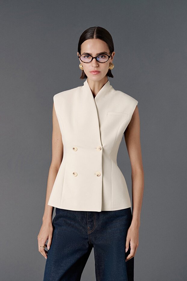 High-Necked Double-Breasted Vest
