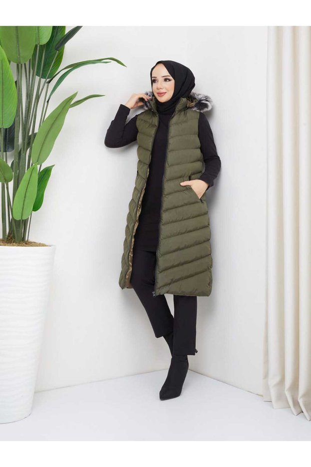 new season women's long puffer vest hooded